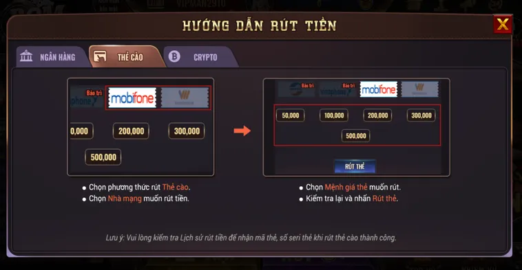 Rút tiền bằng thẻ cào an toàn tiện lợi nhanh chóng.